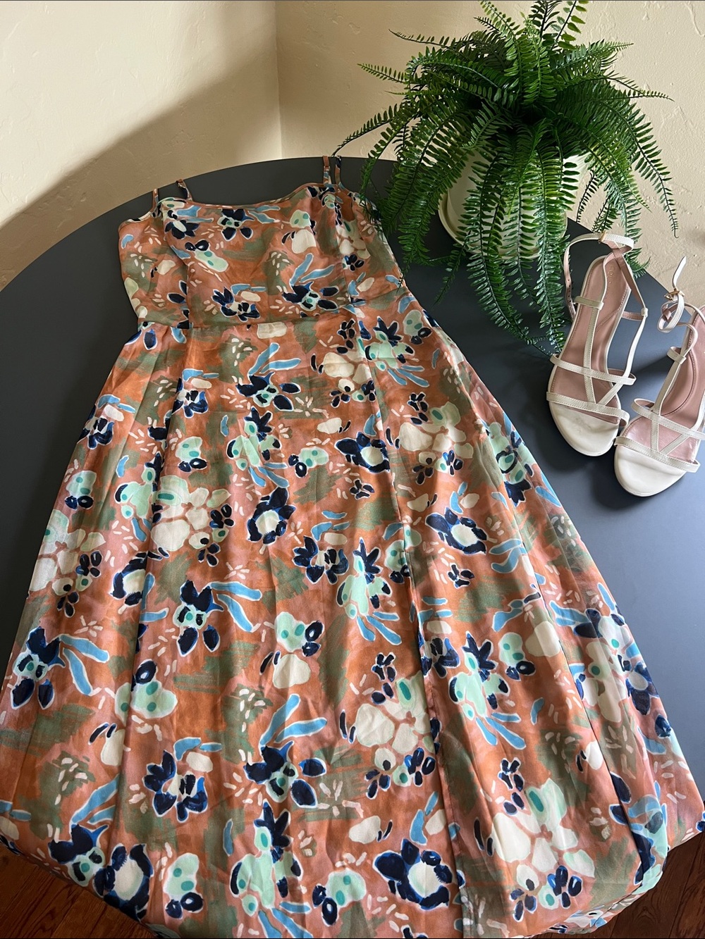 Wilfred Cream with Rust Accented Smocking dress babaton aritzia midi